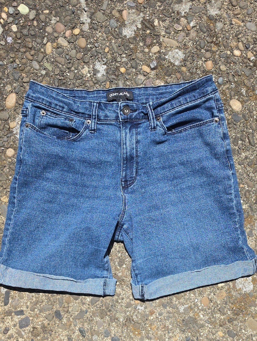 DKNY Blue Rolled-Cuff Denim Shorts